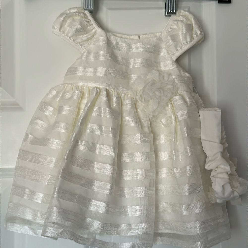 NWT MARMELLATA DRESS. Size 3/6M. Ivory, with tulle underlay. Headband attached